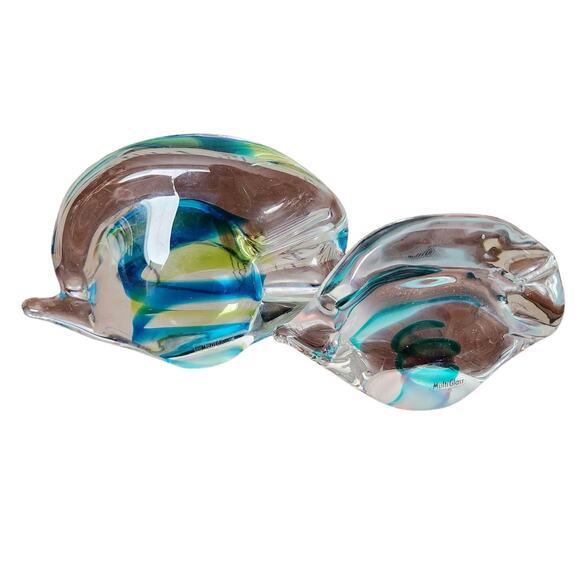 Multi Glass Hand Craft Murono Style Glass Fish set of 2 6.5"x4" 5"x3.5" - Picture 2 of 10
